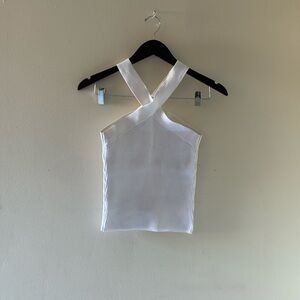 Babaton White Ribbed Cross-Back Top